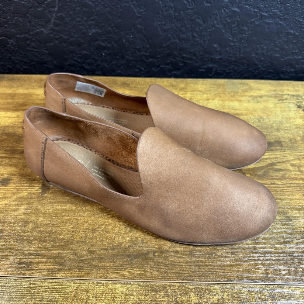 TOMS Jutti Tan Leather Slip On Loafer Flats‎ Womens Size 7.5